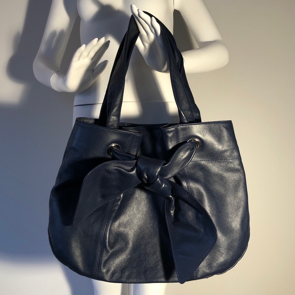 FURLA Blue Leather Handbag with Bow
